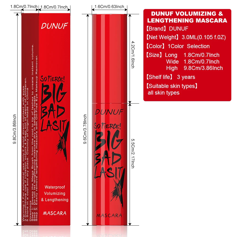 DUNUF Waterproof Mascara – Long-Lasting, Curl & No Smudge