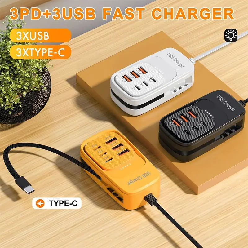 Desktop USB Charging Hub 6-Port USB-A & USB-C PD Fast Charger