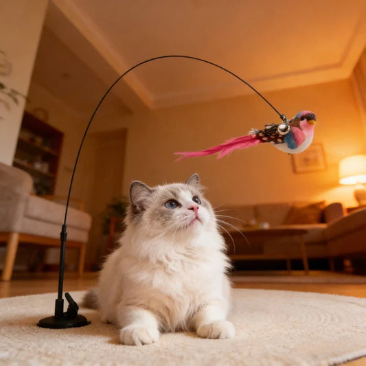 Cat Feather Wand Toy – Steel Wire Long Pole Kitten Teaser Cat Feather Wand Oasis Select