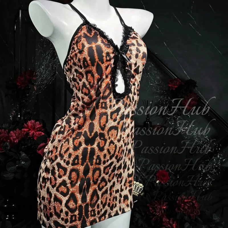 Leopard Lace Hip Wrap Dress – Soft Breathable Women's Loungewear
