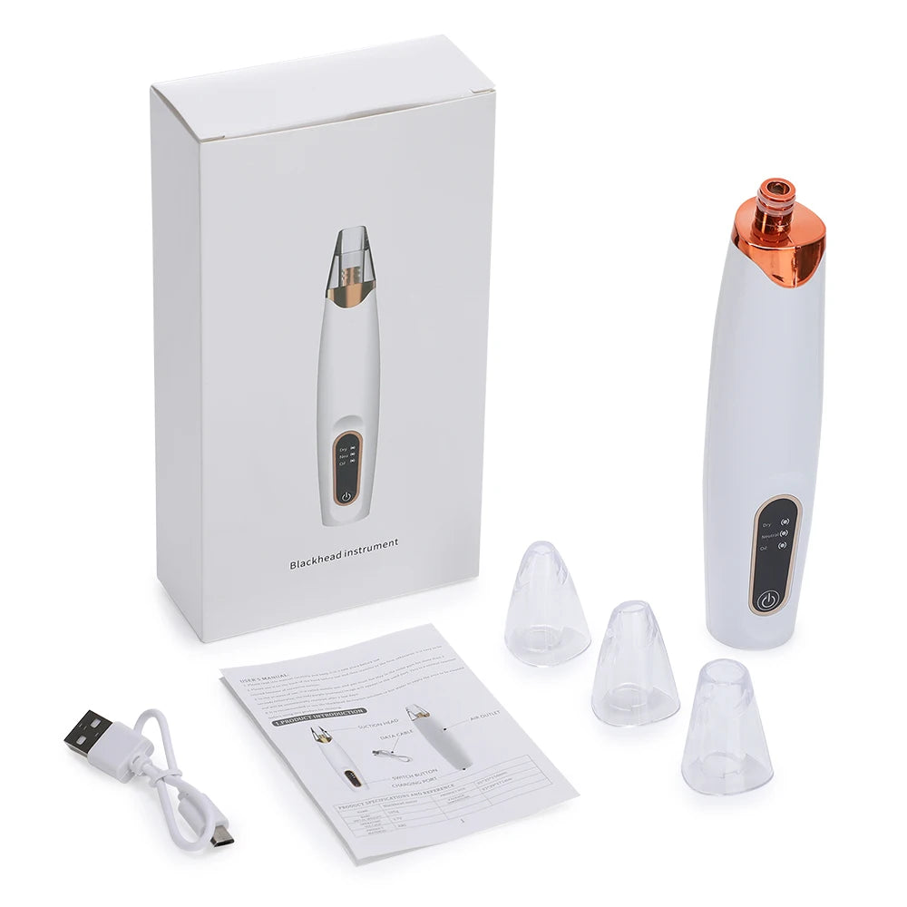 Blackhead Remover Facial Pore Cleaner 3 Suction Power Electric Pimple Acne Extractor Tool Face & Nose Whiteheads Vacuum Removal Peaceful Pleasures Health and Wellness WHITE