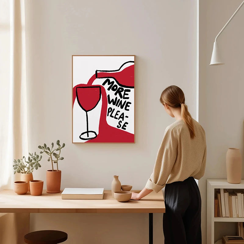 Cheese & Wine Poster Un Croissant Print Wall Art Grandma's Stew Canvas Painting Picture for Living Room Kitchen Home Decoration Peaceful Pleasures Health and Wellness