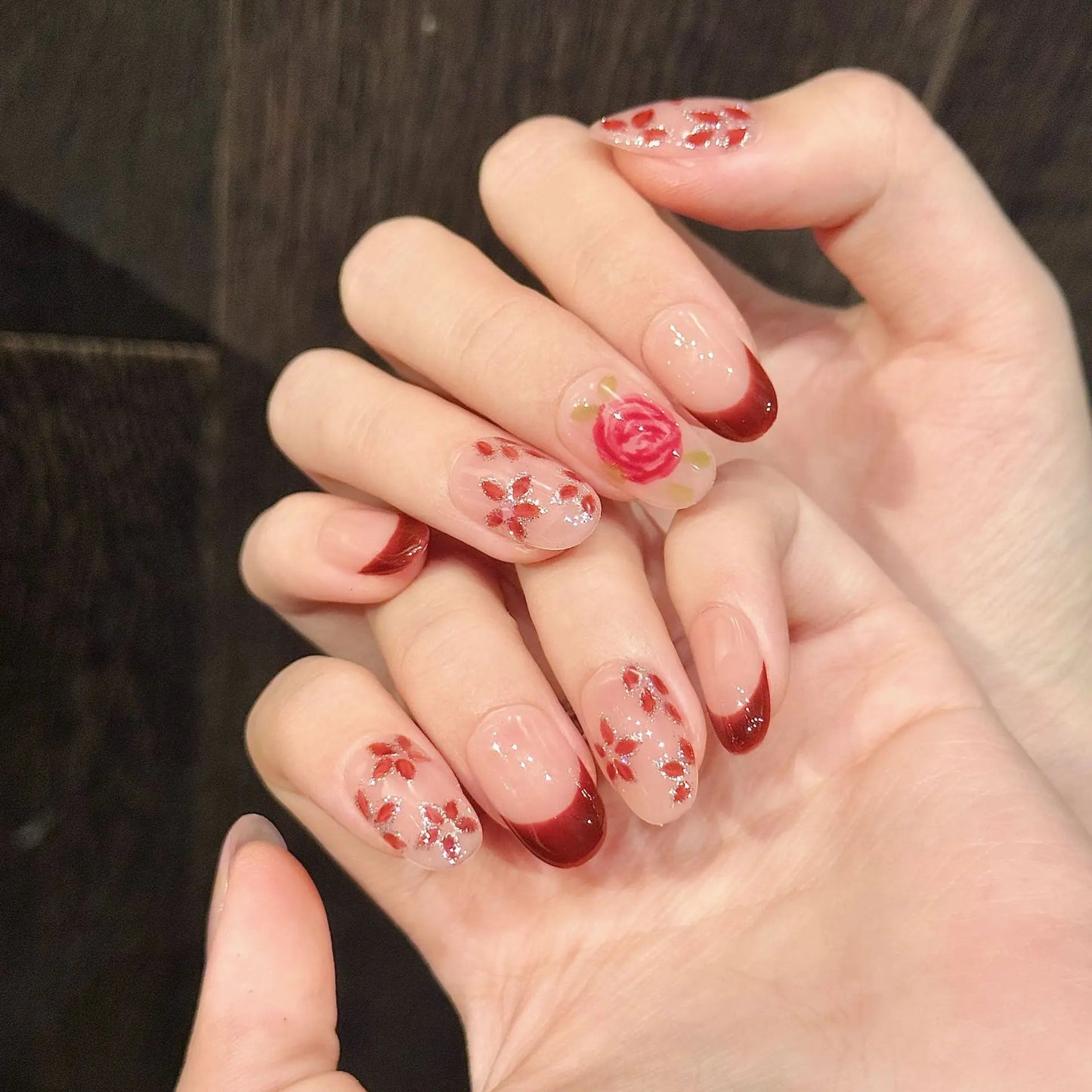 Red Rose French Press-On Nails | Short Round Full Cover 10pcs