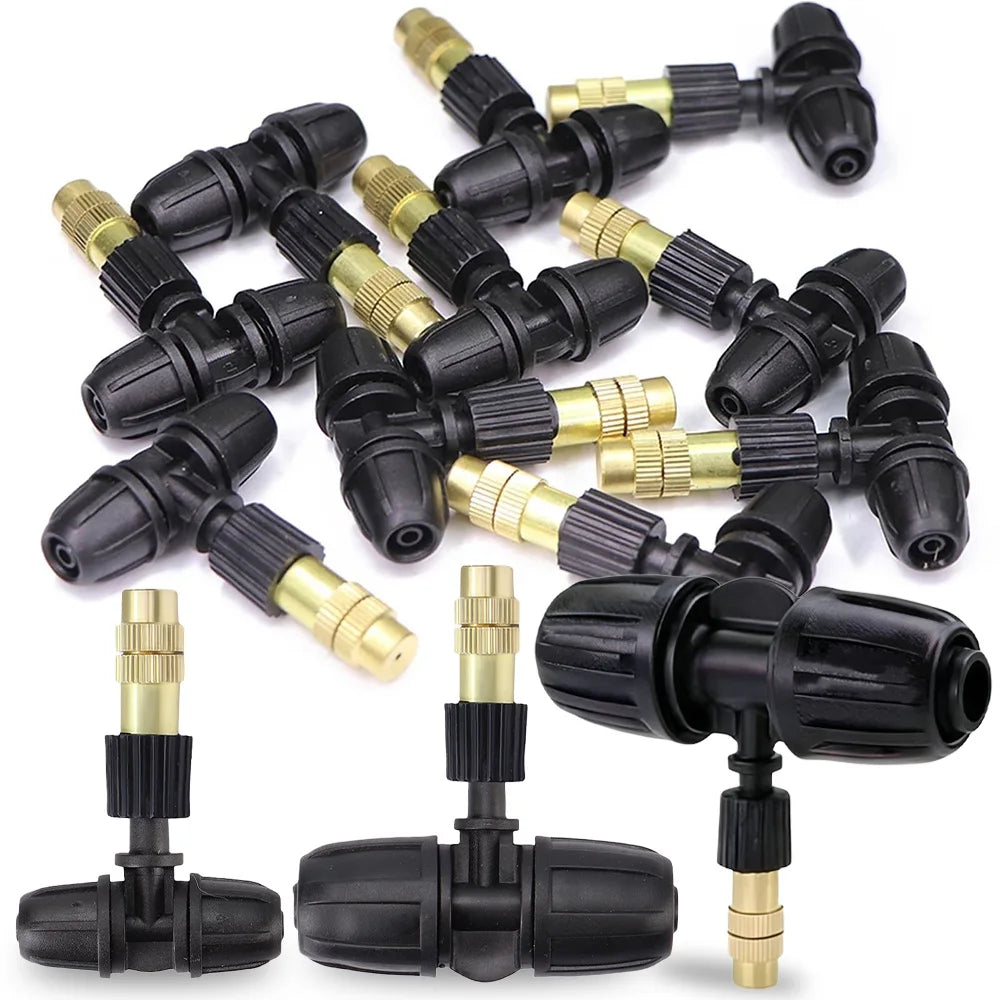 1/4'' 3/8'' 1/2'' Tubing Brass Misting Nozzles with Tee Connector Snap-On Quick Joint Outdoor Garden Irrigation Atomizer Sprayer Peaceful Pleasures Health and Wellness