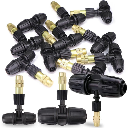 1/4'' 3/8'' 1/2'' Tubing Brass Misting Nozzles with Tee Connector Snap-On Quick Joint Outdoor Garden Irrigation Atomizer Sprayer Peaceful Pleasures Health and Wellness