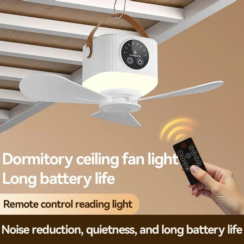 Portable Ceiling Fan with Light & Remote | 3600mAh USB