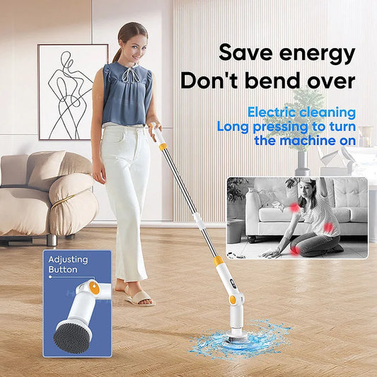 HOMEFISH NEW 8-in-1 Electric Spin Scrubber Wireless Cleaning Brush Waterproof Bathroom Scrubber Adjustable Extension Handle Peaceful Pleasures Health and Wellness