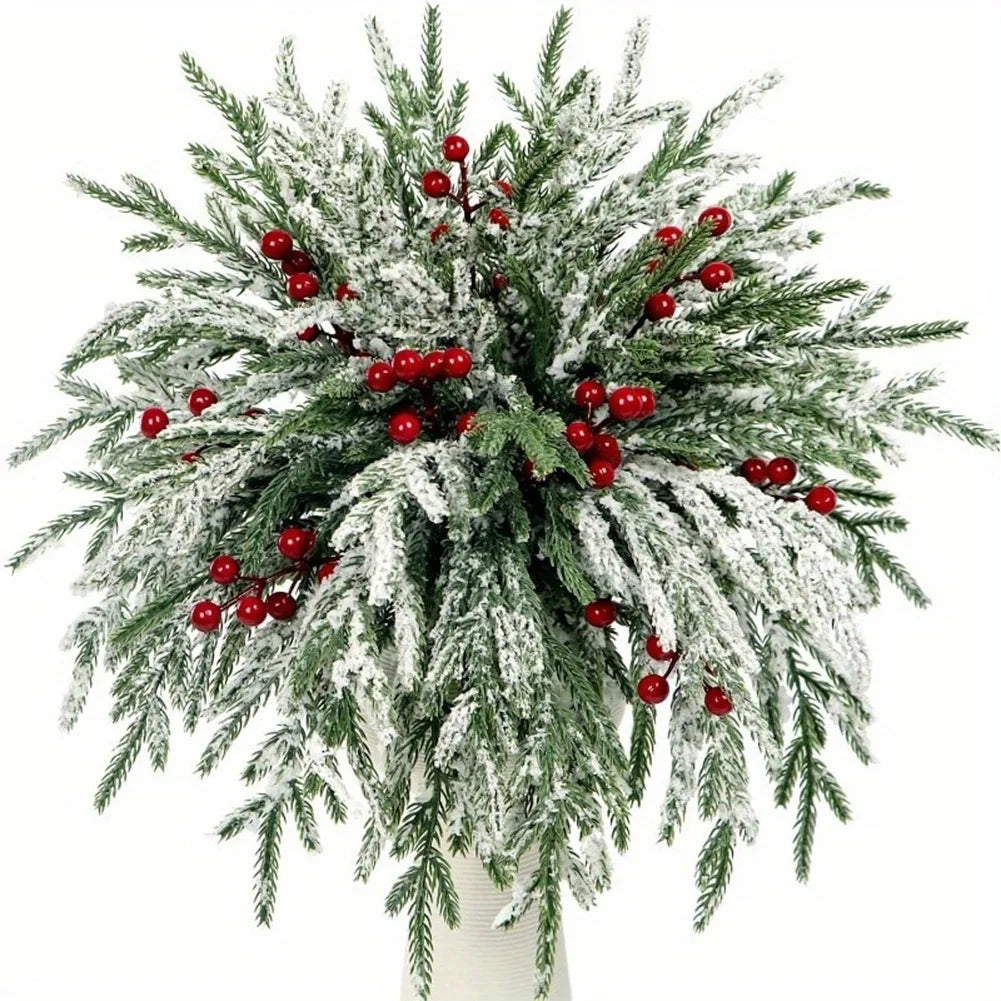 Artificial Norfolk Pine Branches Red Berries Holiday Decor Wreath