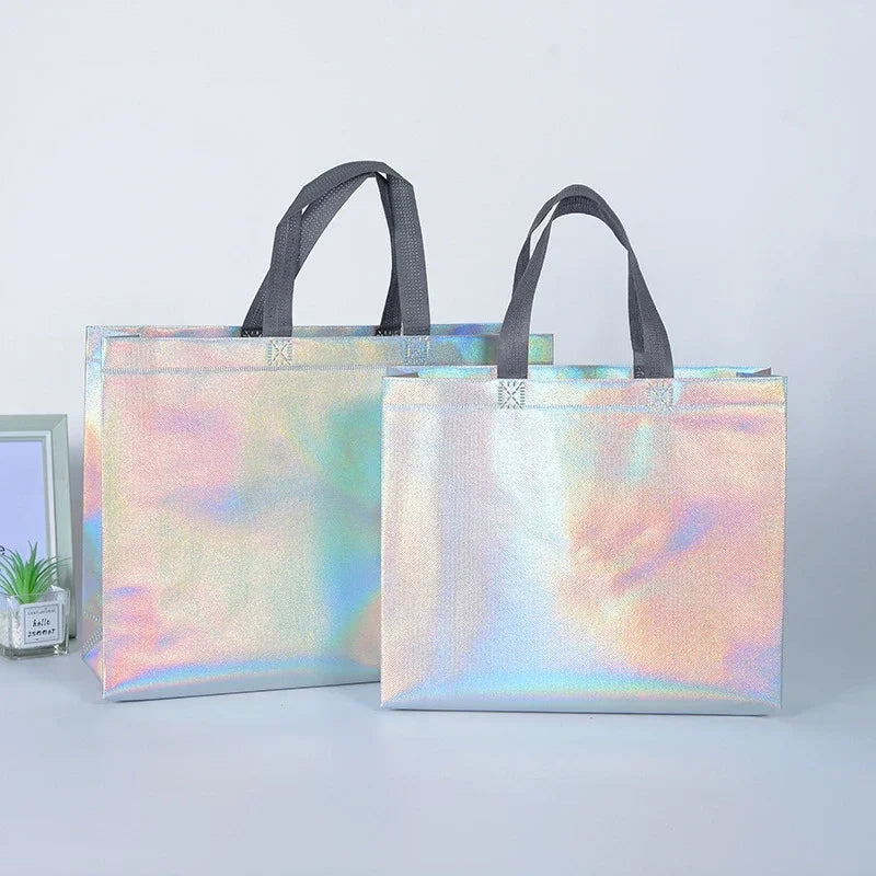 Silver Reusable Gift Tote Bags | Wedding & Party Favor Bags 10/20pk