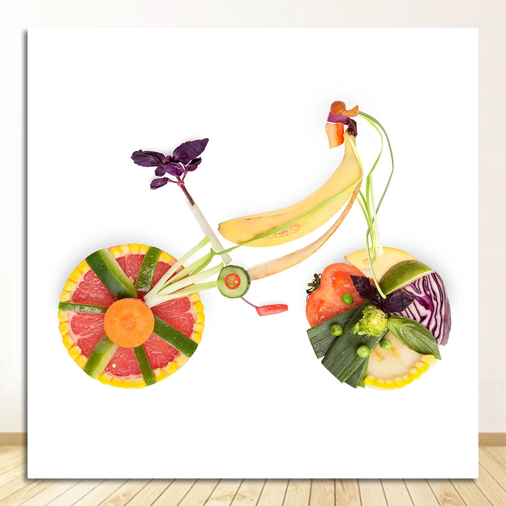 Lemon Bicycle Canvas Wall Art | Nordic Kitchen Bathroom Poster