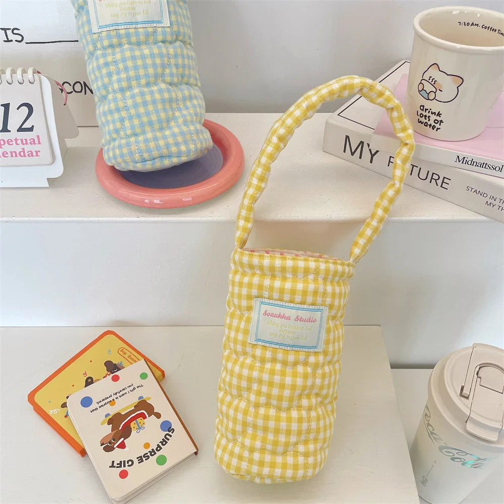 Handheld Cup Cover Fabric Clip Cotton Grid Water Bag Heat-resistant