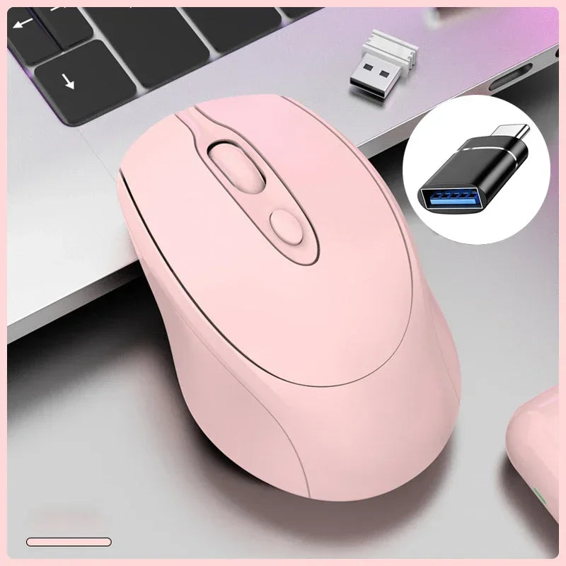 Wireless Computer Mouse Rechargeable 2.4G Bluetooth-Compatible Wireless Mouse USB Silent Gamer Mice For PC Laptop Macbook Tablet Peaceful Pleasures Health and Wellness Pink with OTG