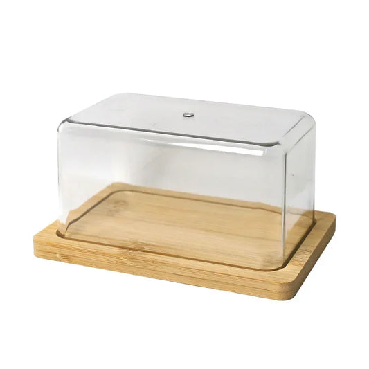 Countertop Bamboo Butter Dish Plate with Transparent Acrylic Lid Nordic Kitchen Storage Butter Container Box Butter Tableware Peaceful Pleasures Health and Wellness