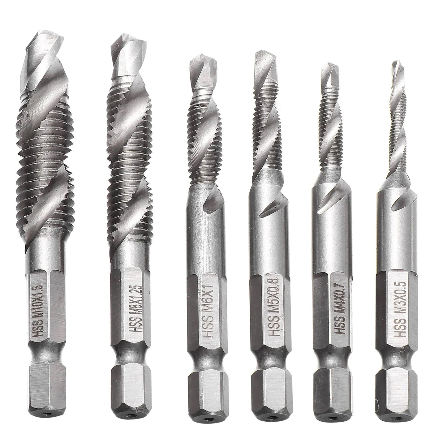 6Pcs Combination Drill Tap Bit Set All-in-One Drilling Threading Countersinking Tool for Metal Plastic DIY Engineering Peaceful Pleasures Health and Wellness
