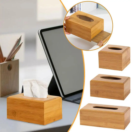 Bamboo Wood Tissue Box Cover | Decorative Napkin Holder Tissue Box Cover Peaceful Pleasures Health and Wellness