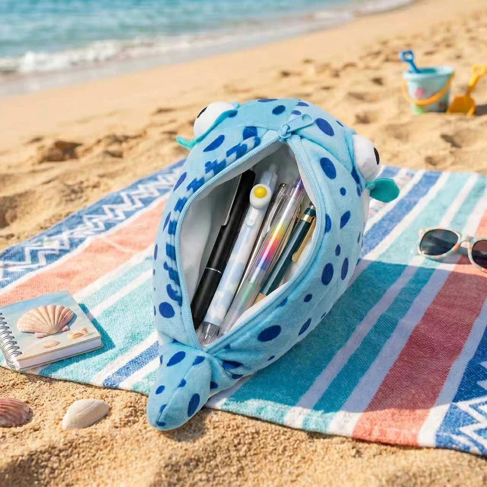 Blue Chubby Fish Pencil Case Student Cute Cartoon Shaped Storage Bag