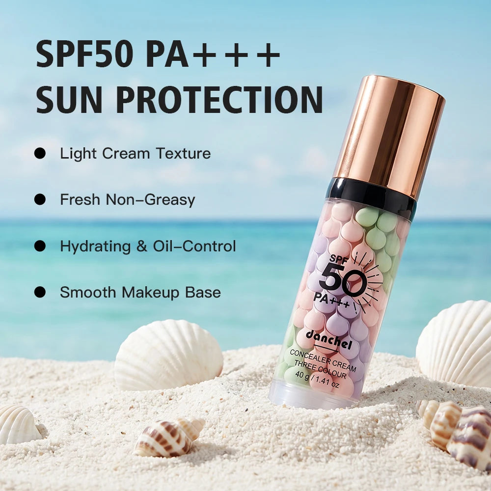 3-Color Sunscreen Concealer Cream Moisturizing Formula SPF50+ Sun Protection Oil-control Correcting Skin Tone Sunscreen Primer Peaceful Pleasures Health and Wellness
