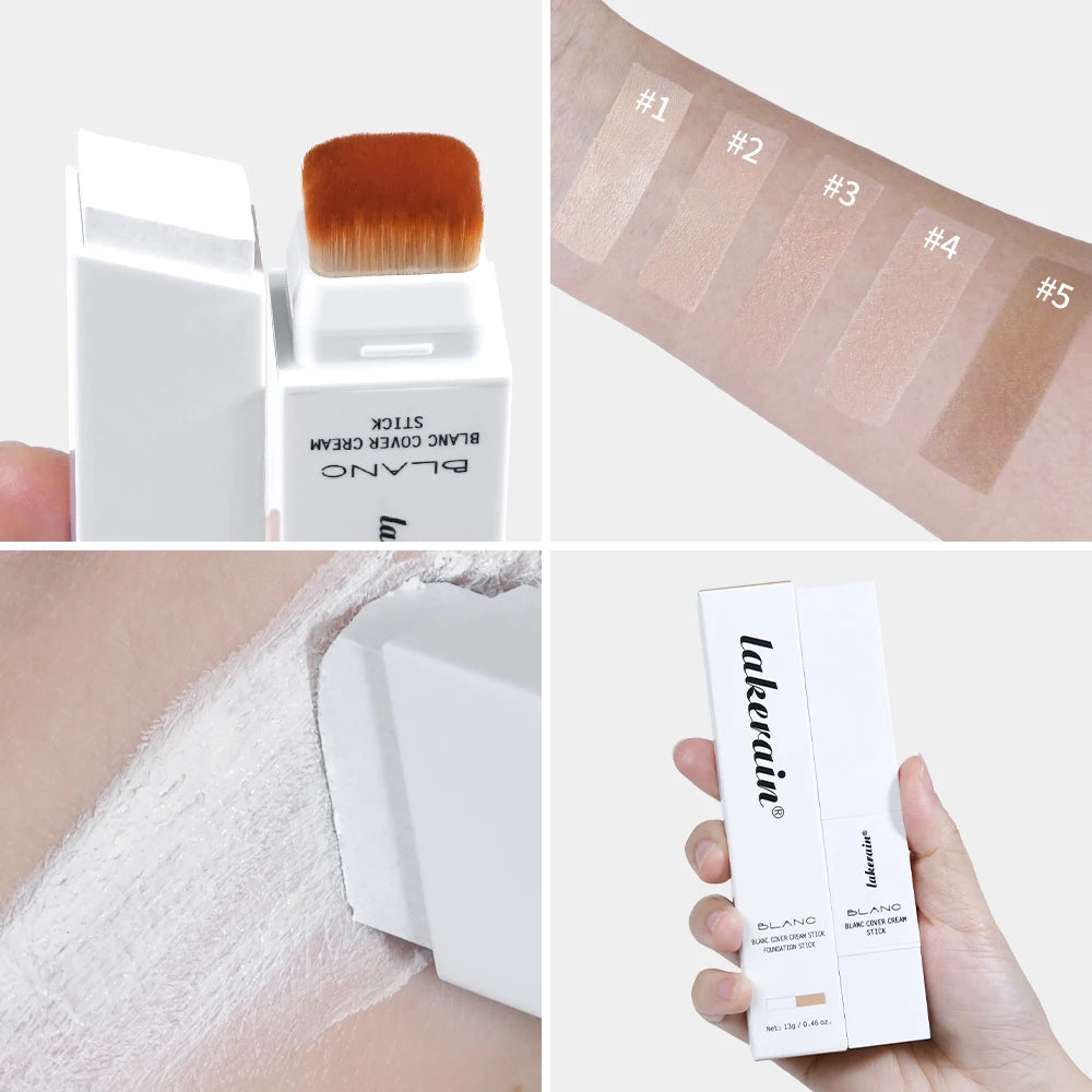Blanc Cover Cream Stick Changing Foundation Stick Color Changing Foundation with Detachable Brush Hight Coverage Base Makeup Peaceful Pleasures Health and Wellness