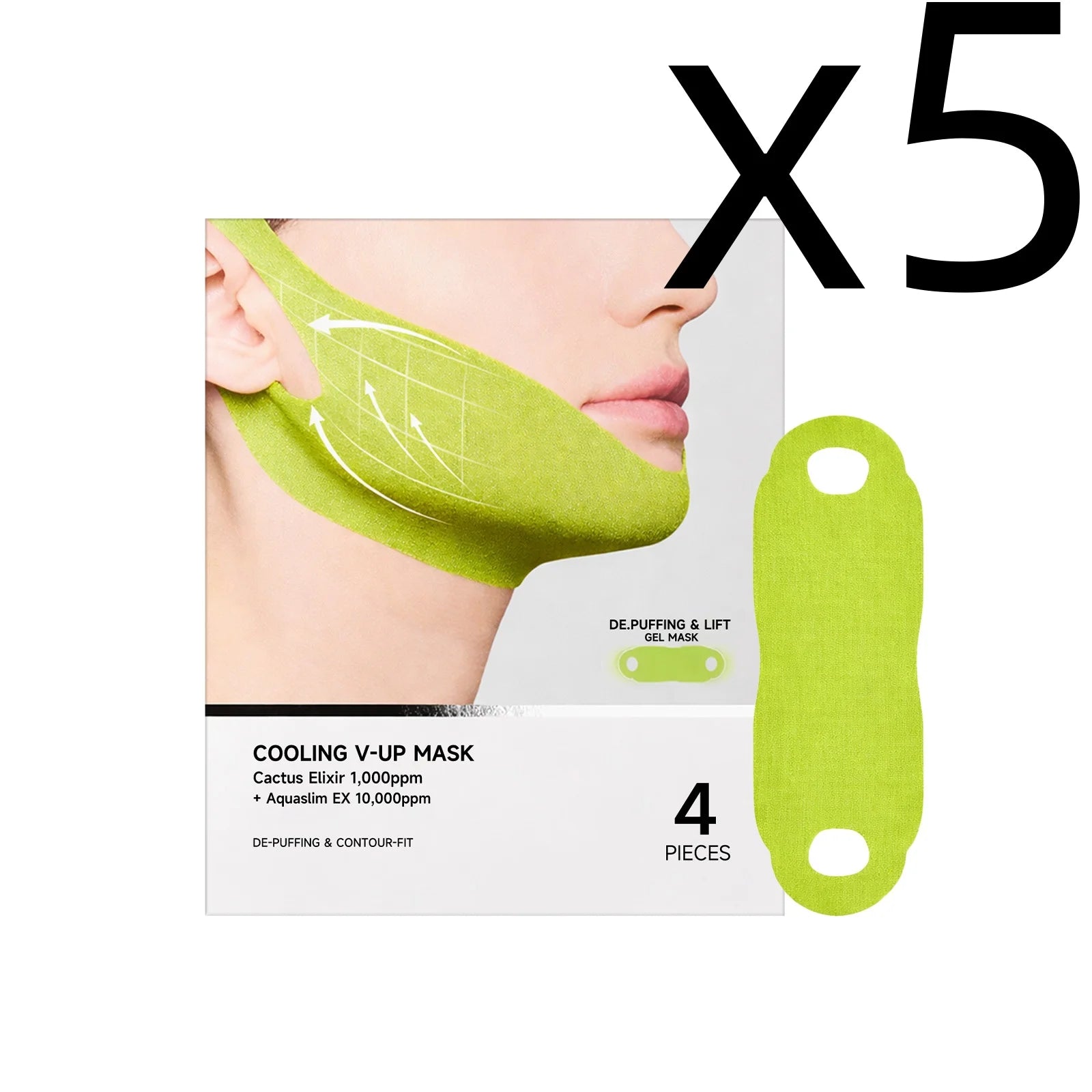 Centella Asiatica Face Lifting Mask Lift Facial Contour Tighten Skin Firm Cheek Enhance Firmness Easy Apply Face Shaping Bandage Peaceful Pleasures Health and Wellness 4pcs Boxed X 5PCS