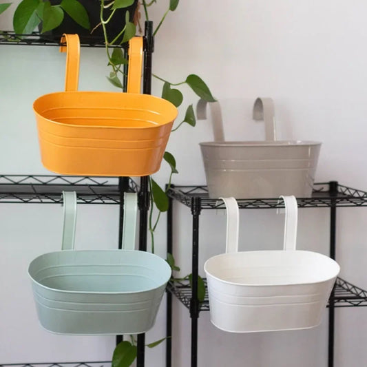 Colorful Hanging Flower Pot Detachable Double Hook Fence Plant Peaceful Pleasures Health and Wellness