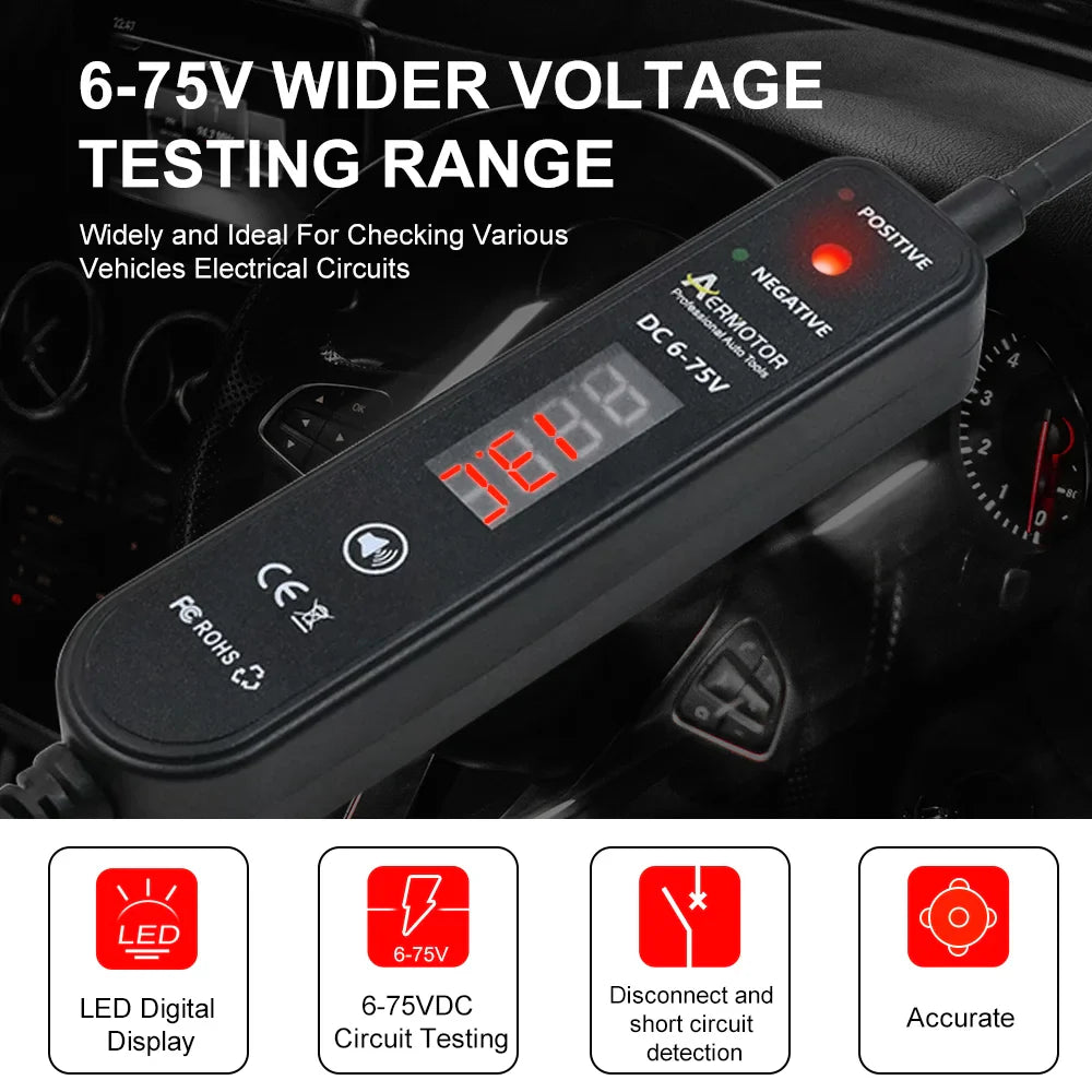 Aermotor EM289 Car Circuit Tester DC 6-75V LED Voltage Test Pen