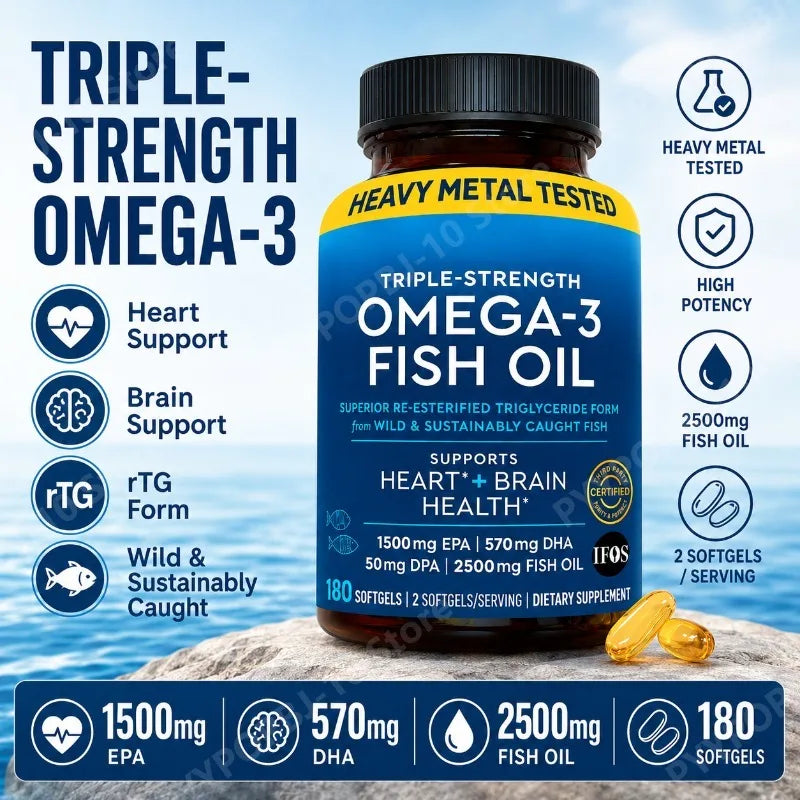 Omega 3 Fish Oil 2500mg EPA 1500mg DHA 570mg | 180 Softgels