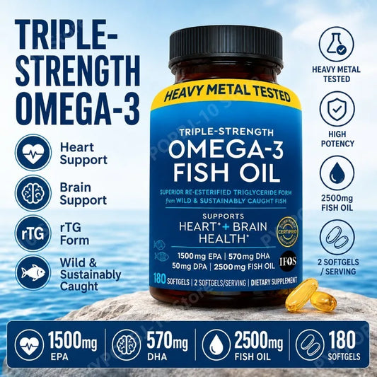 Omega 3 Fish Oil 2500mg EPA 1500mg DHA 570mg | 180 Softgels Omega-3 Supplement Peaceful Pleasures Health and Wellness
