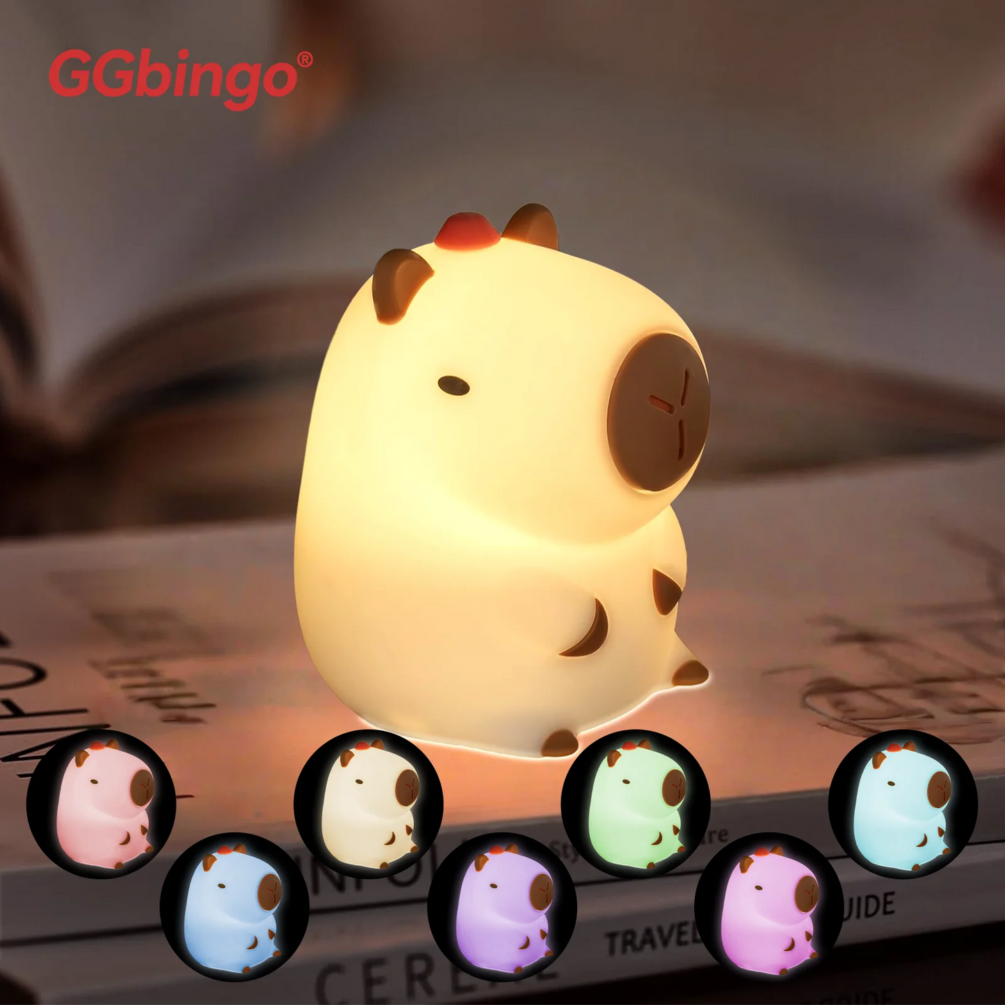 Cute Pear Night Light 7-Color Dimmable Touch-Controlled Night Light Silicone Stress Reducing Pat Duck Lamp USB Rechargeable Peaceful Pleasures Health and Wellness Capybara
