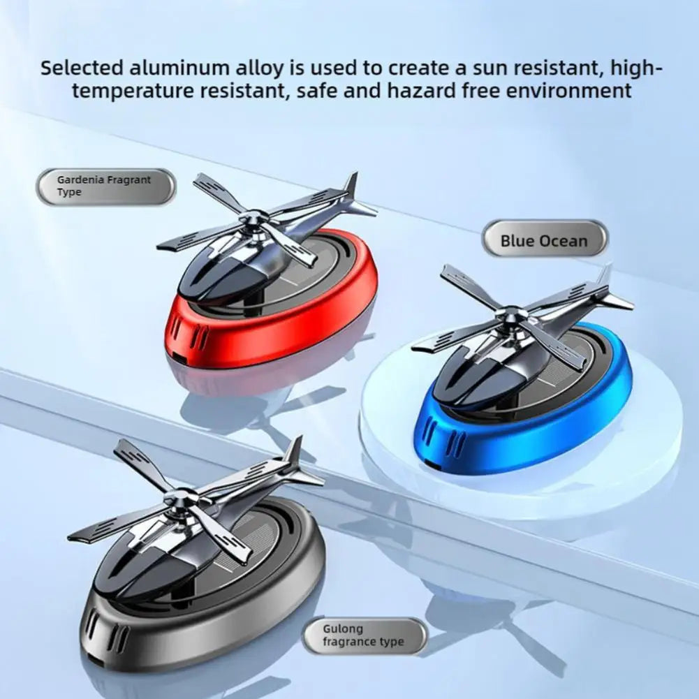 Solar Powered Rotation Helicopter Solar Aromatherapy Car Air Freshener Alloy+ABS Wooden Fragrance Auto Aroma Diffuser Peaceful Pleasures Health and Wellness