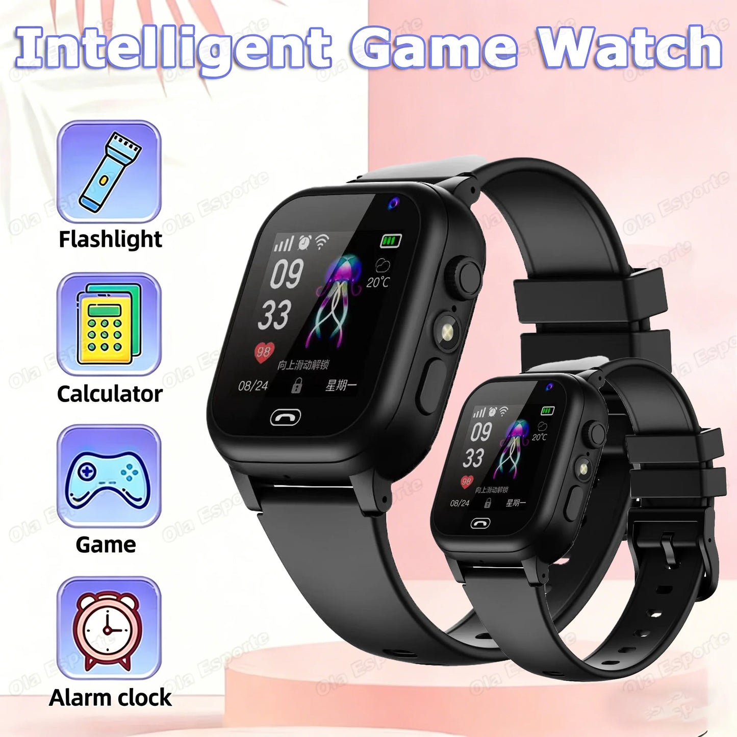 Children's Smartwatch Boy and girl HD Call LED Flashlight SOS LBS Location Waterproof GPS Alarm Clock Step Count Smart WatchHT30 Peaceful Pleasures Health and Wellness 2Bk