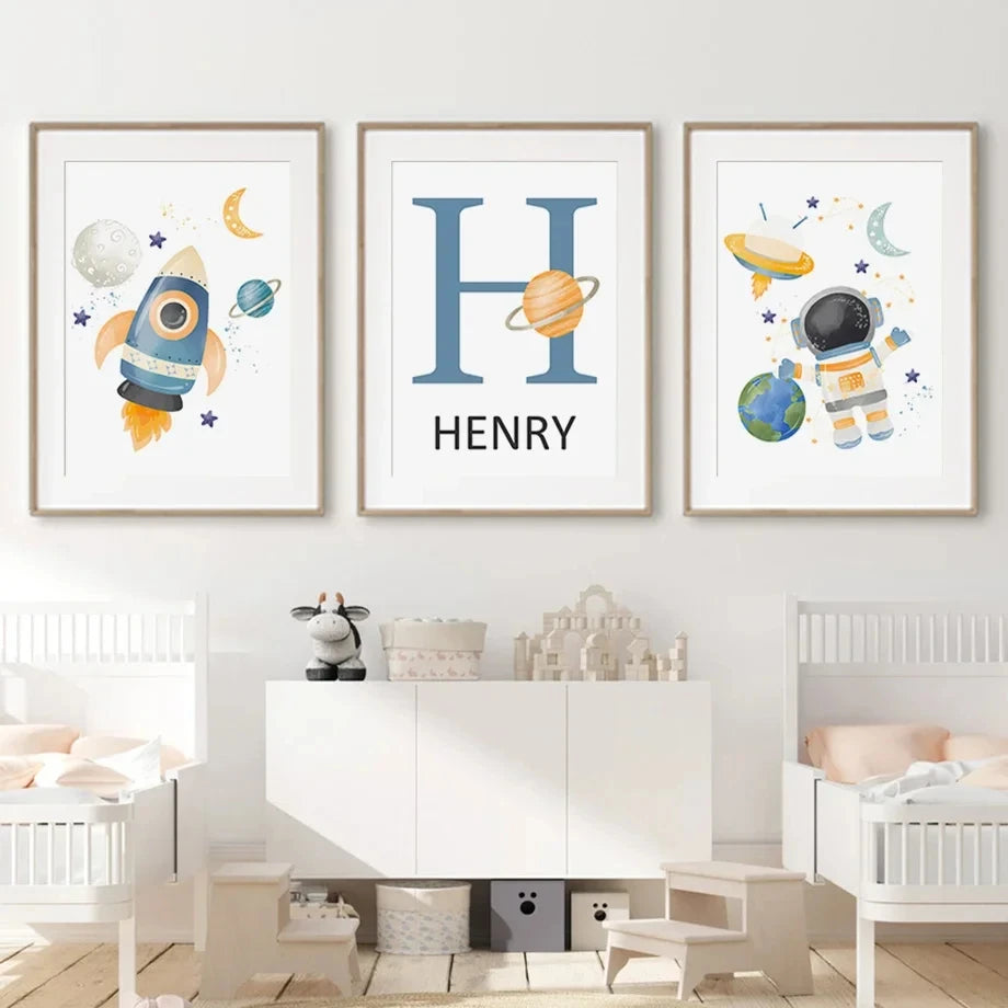 Rocket Astronauts Planet Outer Space Name Custom Wall Art Pictures Printed On Canvas Nordic Posters For Children's Room decora Peaceful Pleasures Health and Wellness