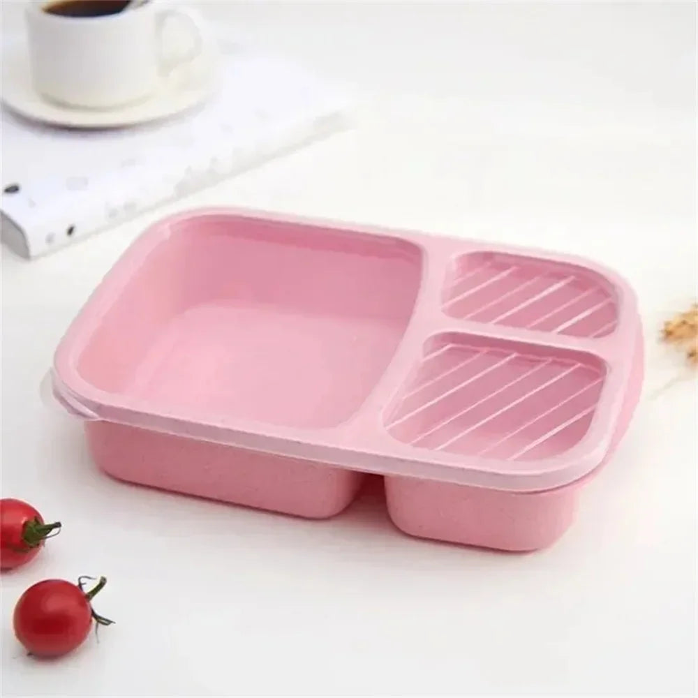 1/2pcs Bento Lunch Box Set 3 Compartment Food Storage Containers Wheat Straw Meal Prep Lunch Box Plastic Food Storage Containers Peaceful Pleasures Health and Wellness 1pc 1
