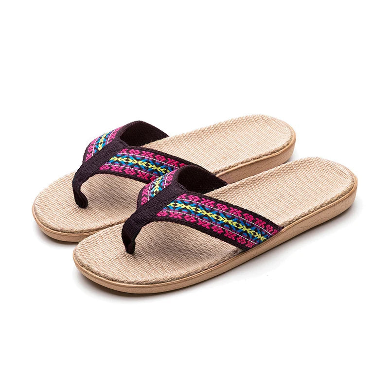 Women's Linen Non-Slip Flat Slide Slippers | Summer Sandals