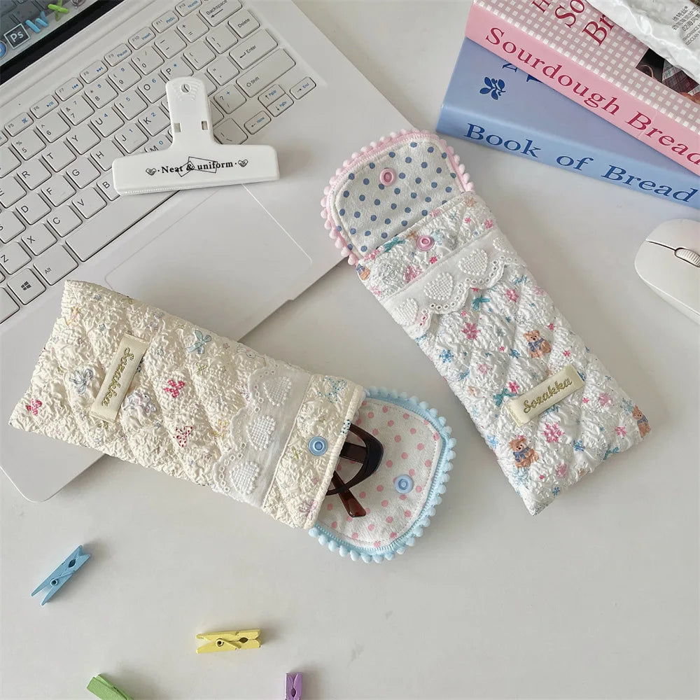 Quilted Cotton-Sunglasses PouchPortable Pressure-resistant Sunglasses Storage Bag for Girl Portable Glasses Case Peaceful Pleasures Health and Wellness