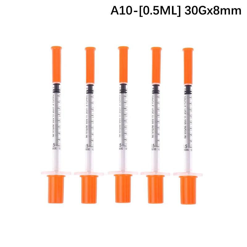 5Pcs 0.3/0.5/1ML Disposable Plastic Veterinary Syringe Orange Cap Sterile Insulin Syringe With Needles For Pet Farm Animal Peaceful Pleasures Health and Wellness A10