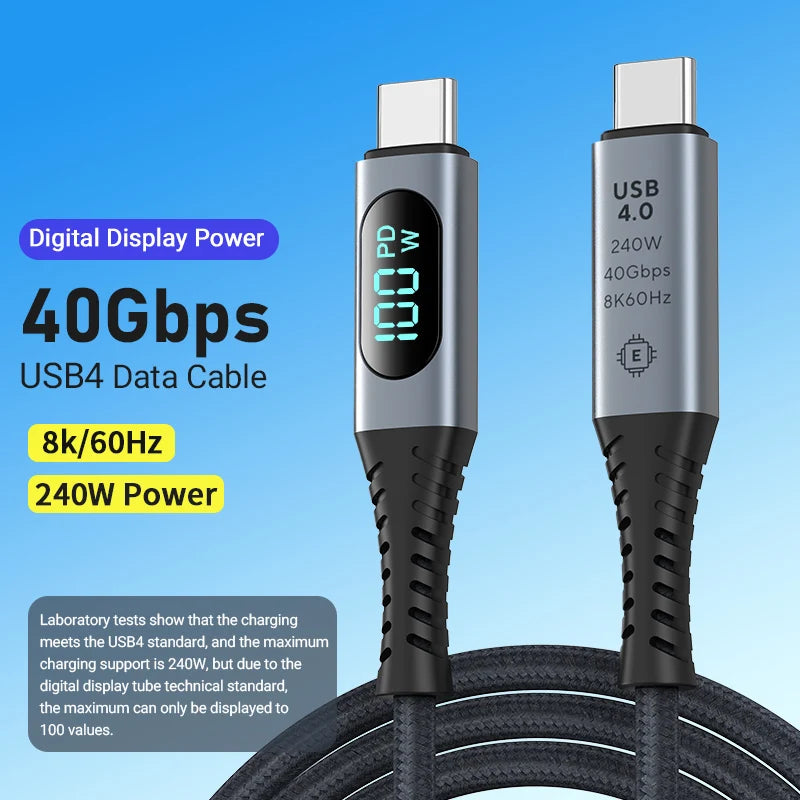 USB4 USB-C Cable 8K 60Hz | 240W PD 40Gbps LED Display 3.3ft