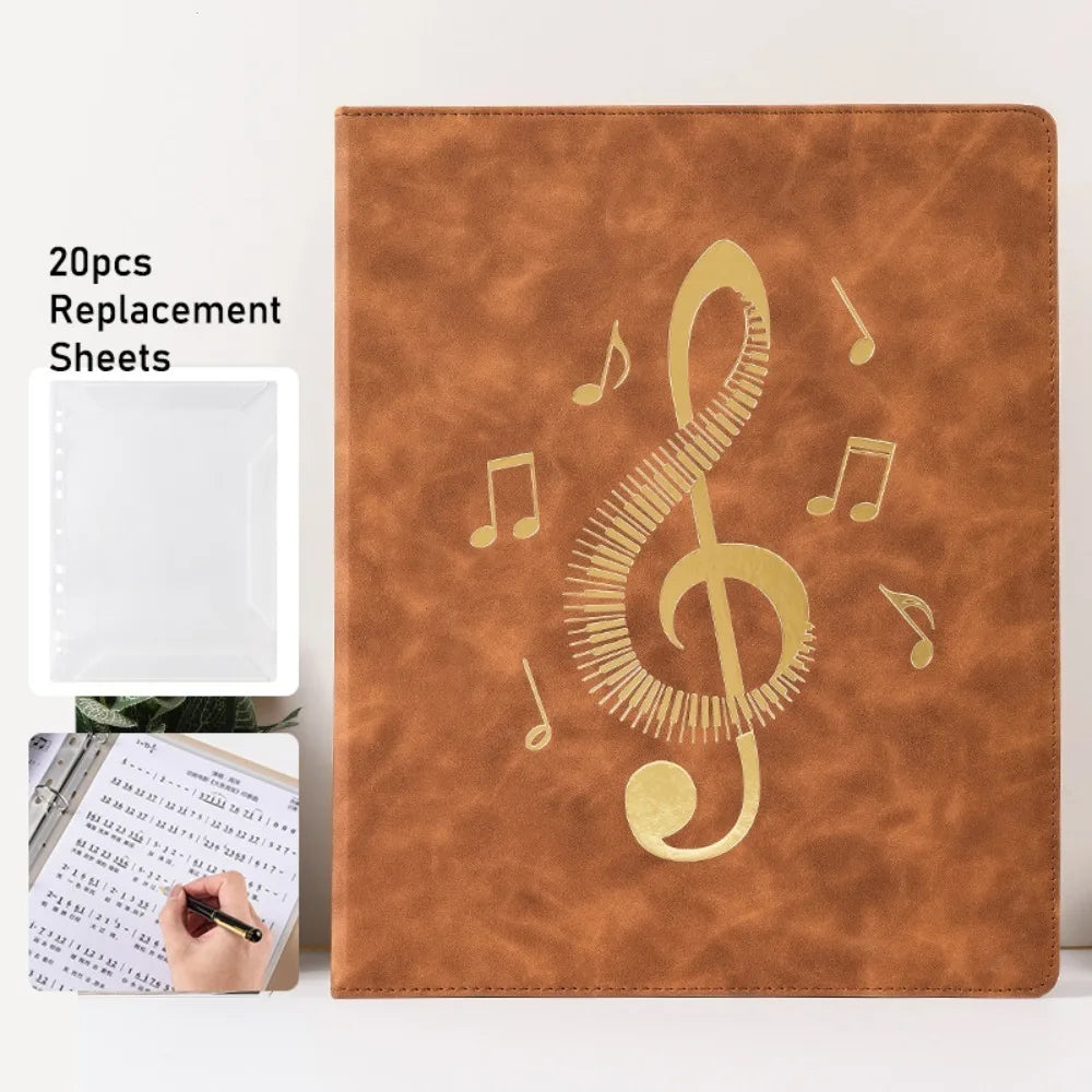 Flexible Loose Leaf Music Score Folder Detachable Writable Piano Music Sheet File Folder 20 Pages Fits Letter Size Peaceful Pleasures Health and Wellness Brown