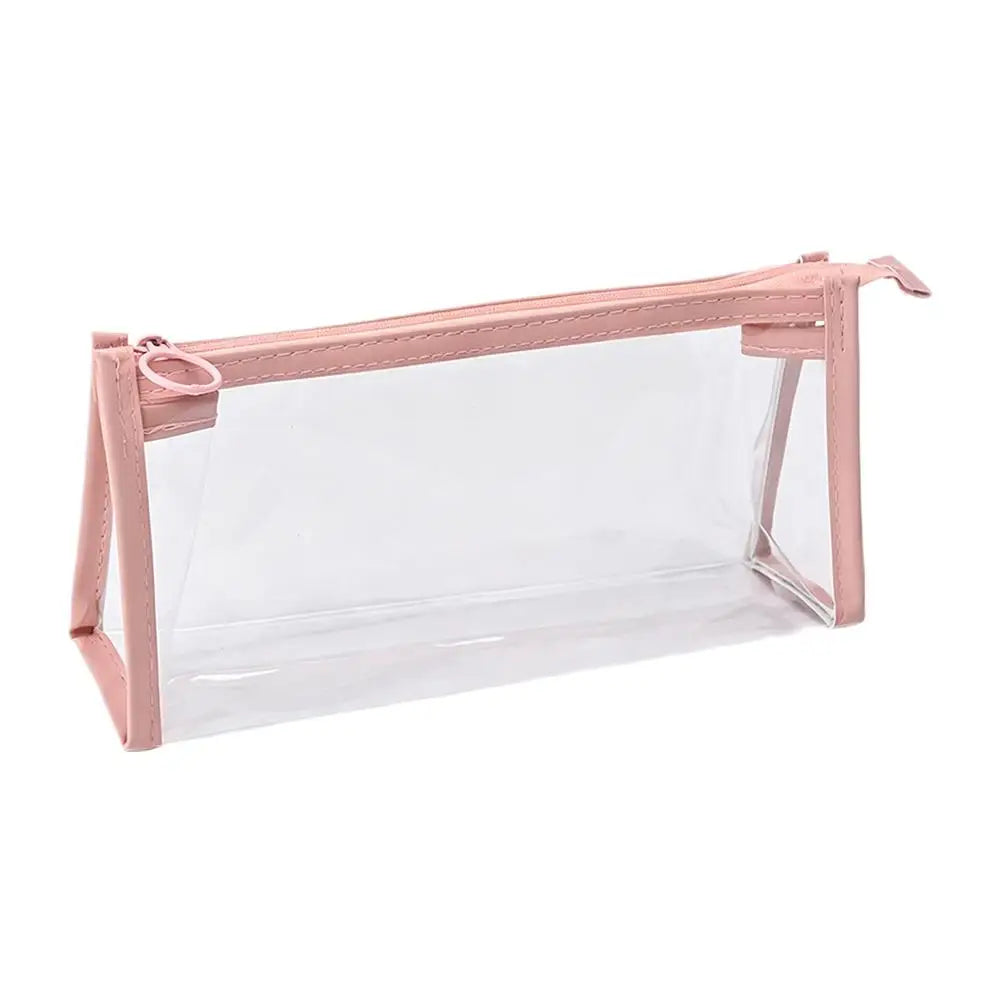Clear PVC Zipper Pouch Waterproof Cosmetic Makeup Bag Portable Stationery Pencil Case Travel Wash Toiletry Organizer Bag Peaceful Pleasures Health and Wellness Pink