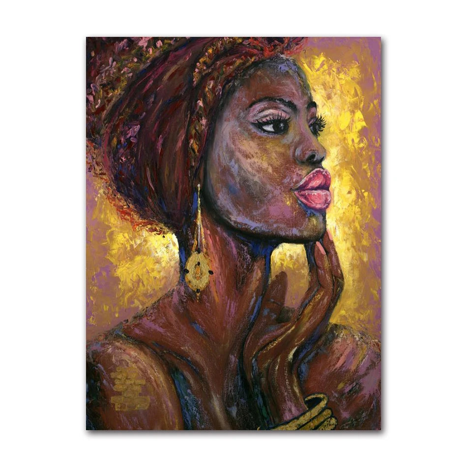 Oil Wall Art Painting for Living Room Africa Women Printed Posters Abstract Girl Portrait Canvas Painting Colorful Peaceful Pleasures Health and Wellness 1252-05 40x60cm Unframed