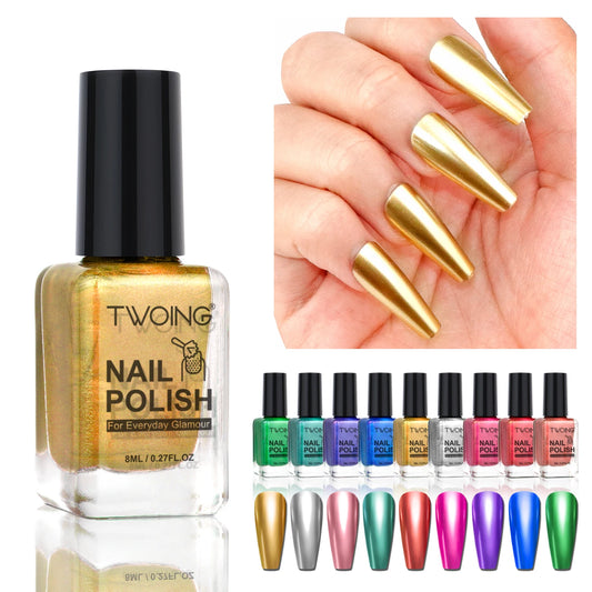 TWOING 8ml 9 Colors Metallic Mirror Nail Polish Set, Quick-Dry Chrome Nail Polish, Long-Lasting High Shine for DIY Manicure Peaceful Pleasures Health and Wellness