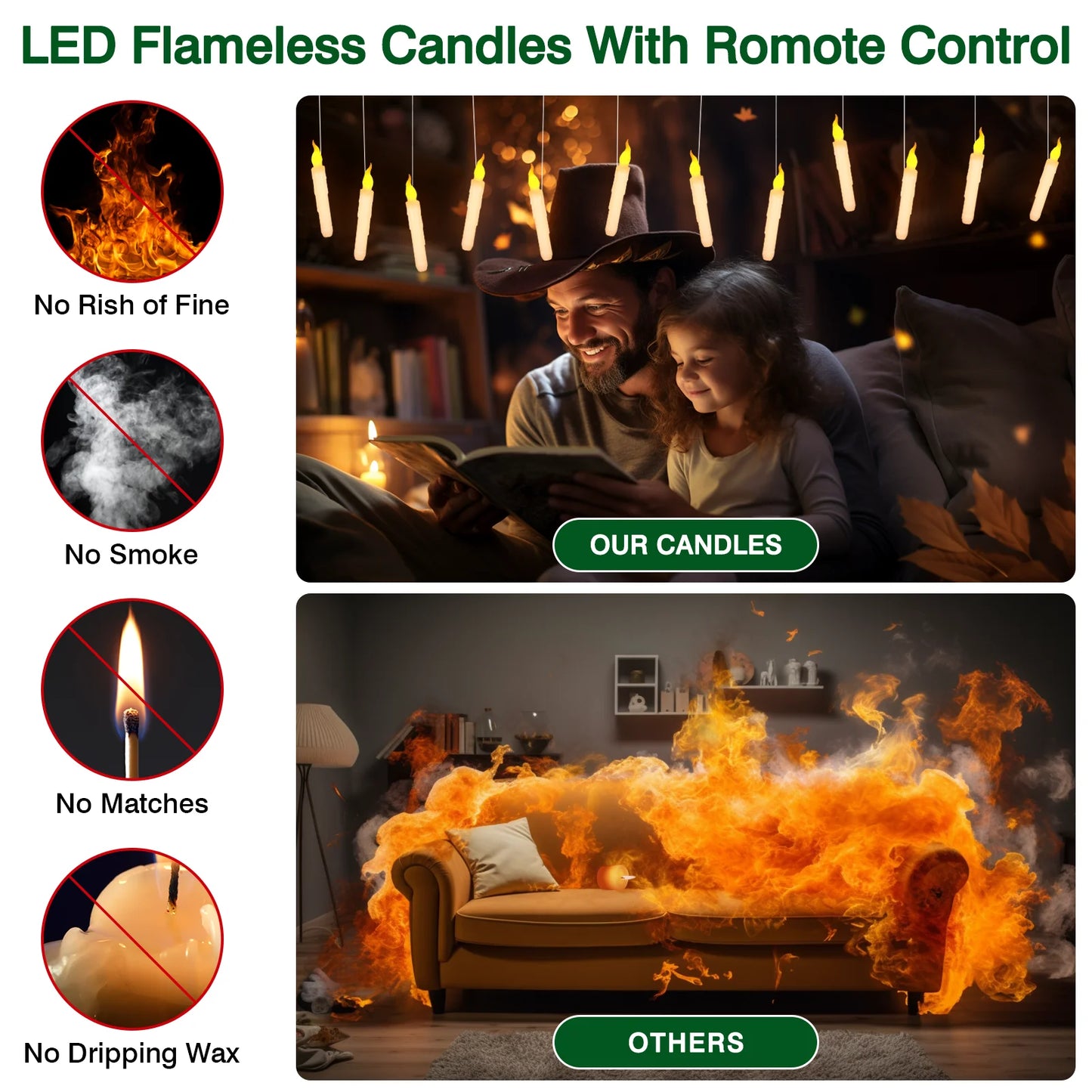 Floating Candles with Wand Magic Hanging Candles Flameless Flickering LED Taper Candle with Wand Remote Battery Window Candles Peaceful Pleasures Health and Wellness