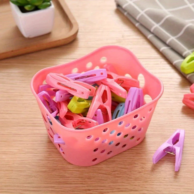 30-Piece Plastic Clothes Pegs Set with Basket | Strong Laundry Clips