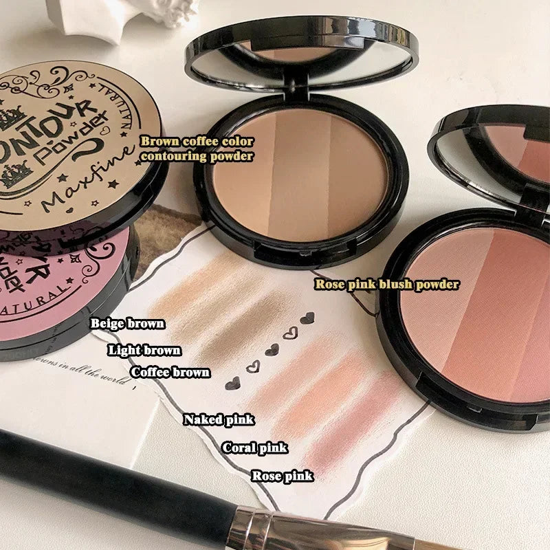 3 in1 Three Colors Powder Tray Blush Contouring Waterproof Long Lasting Delicate Natural Face Makeup Peaceful Pleasures Health and Wellness