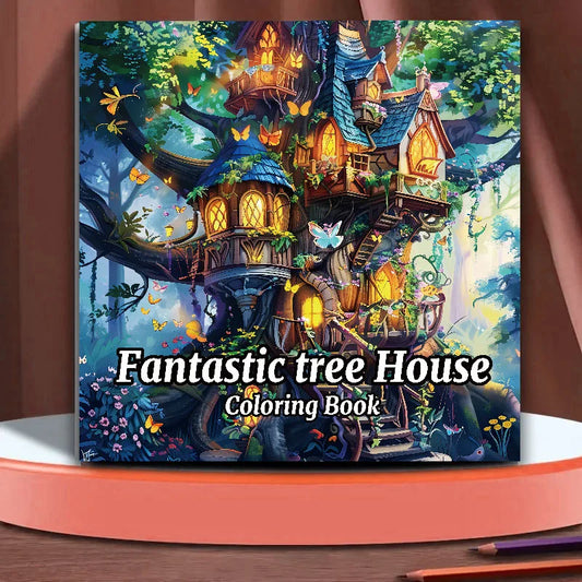Fantasy Tree House Adult Coloring Book Relaxing Art Sketchbook Peaceful Pleasures Health and Wellness QHSW