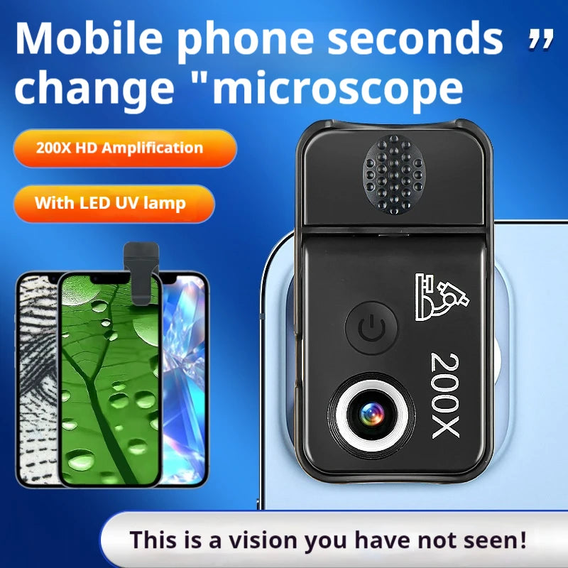 Mobile Phone Microscope 200X Purple Light Identification Portable Rechargeable Gift Peaceful Pleasures Health and Wellness