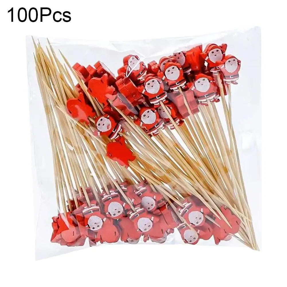 Christmas Bamboo Cocktail Picks 50/100pcs | Festive Food Sticks Holiday Food Picks Peaceful Pleasures Health and Wellness H 100pcs