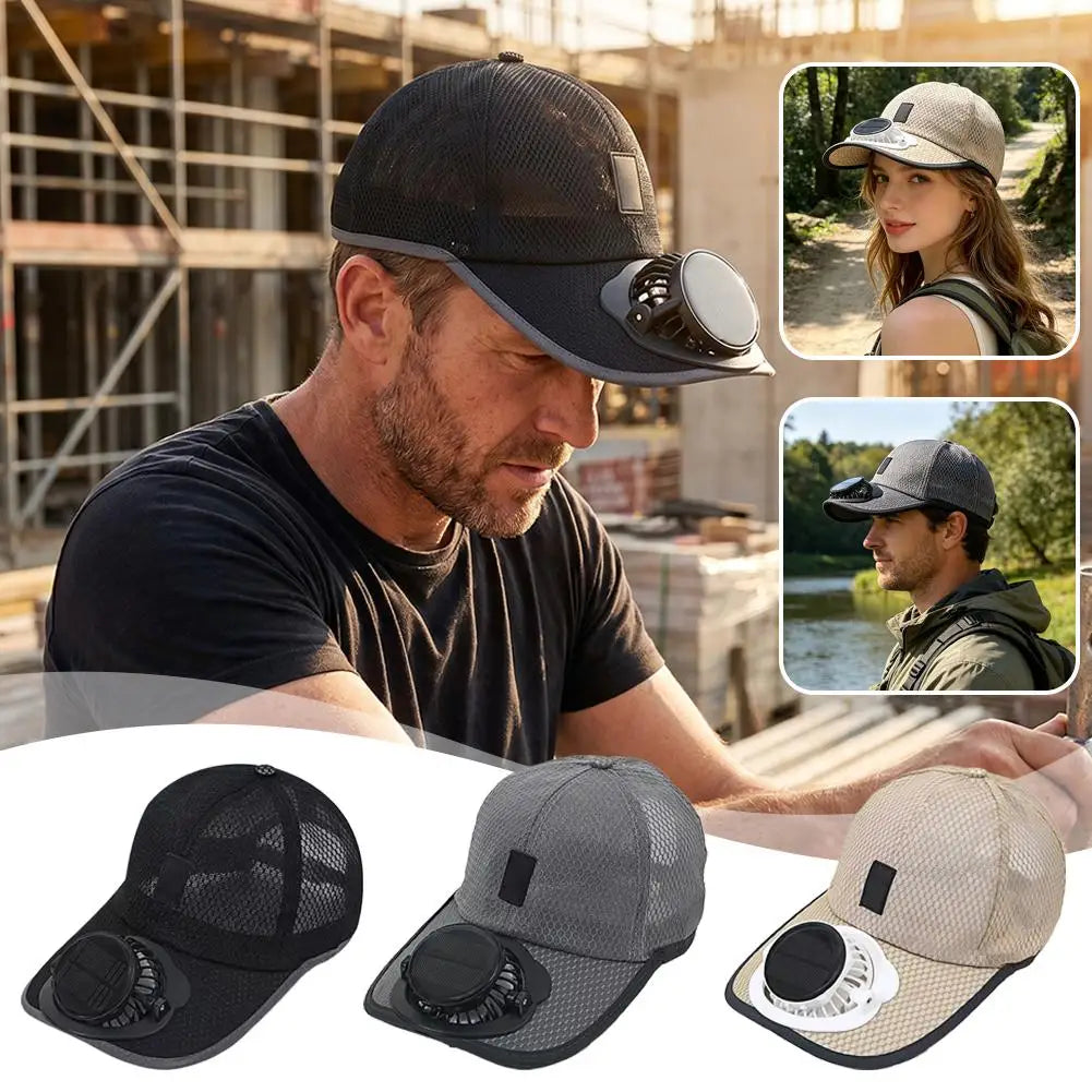 Solar Fan Hat – UV Protection Mesh Cap | Outdoor Cooling