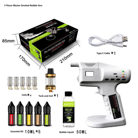 Electric Cocktail Smoking Bubble Gun Includes 5 Flavour Aromas and Edible Bubbles Suitable for Bar Party and Outdoor BBQ Gifts Peaceful Pleasures Health and Wellness White Gun