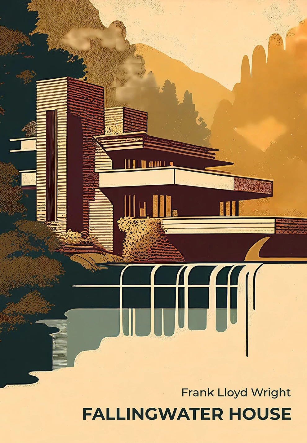 Fallingwater Bauhaus Architecture Abstract Canvas Wall Art Print