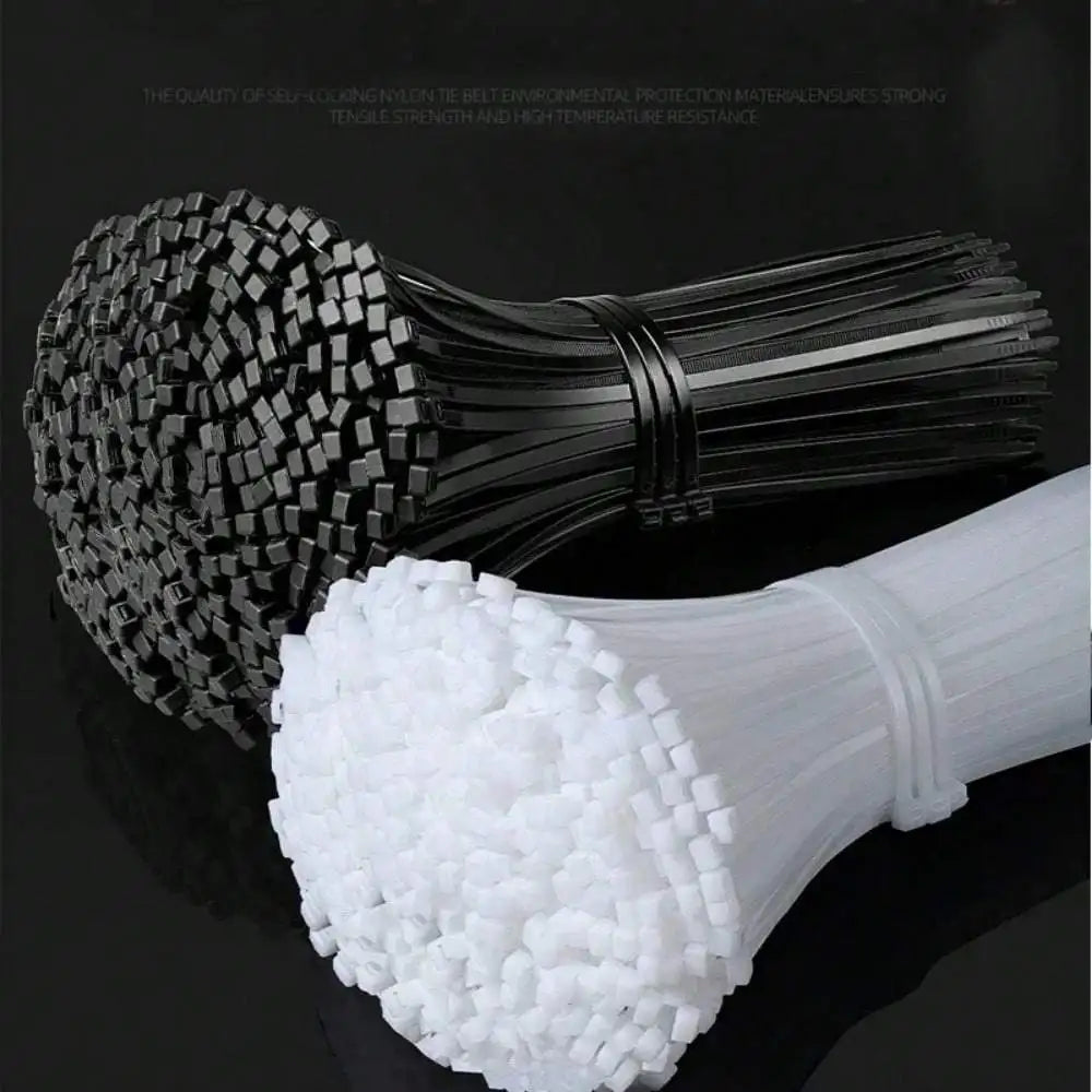 100pcs Nylon Zip Ties Self-Locking | 4, 6, 8, 12 Inch | Black & White
